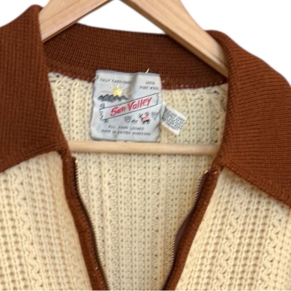 Sun Valley L vintage Cream and Brown Knit Women's Cardigan 100 percent wool EVC - Picture 12 of 12